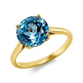 Ring aus 750 Gold Gelbgold Topas 3,4ct blau B:9,1mm 4er-Krappe