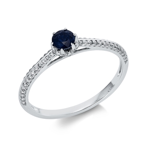 Ring aus 750 Weißgold Saphir 0,27ct blau 82 Brillanten 0,23ct W-SI B:4,5mm