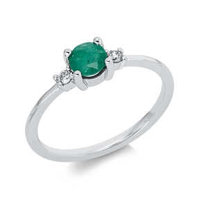 Ring aus 750 Weißgold Smaragd 0,38ct grün 2 Brillanten 0,05ct TW-SI B:4,6mm