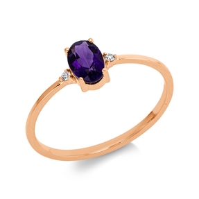 Ring aus 750 Rotgold Amethyst 0,44ct lila 2 Brillanten 0,02ct TW-SI B:6,1mm