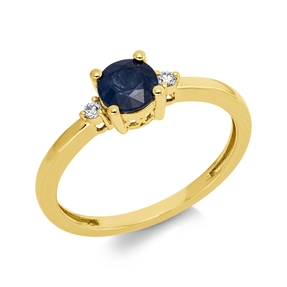 Ring aus 750 Gelbgold Saphir 0,67ct blau 2 Brillanten 0,04ct TW-SI B:5,1mm