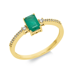Ring aus 750 Gelbgold Smaragd 0,5ct grün 20 Diamanten 0,08ct TW-SI B:6,1mm