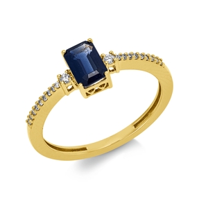Ring aus 750 Gelbgold Saphir 0,69ct blau 20 Diamanten 0,08ct TW-SI B:6,2mm