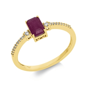 Ring aus 750 Gelbgold Rubin 0,71ct rot 20 Diamanten 0,08ct TW-SI B:6,1mm 4er-Krappe
