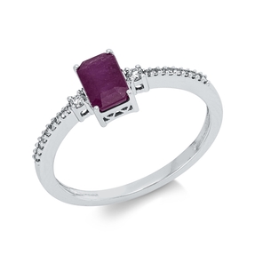 Ring aus 750 Weißgold Rubin 0,71ct rot 20 Diamanten 0,08ct TW-SI B:6,1mm