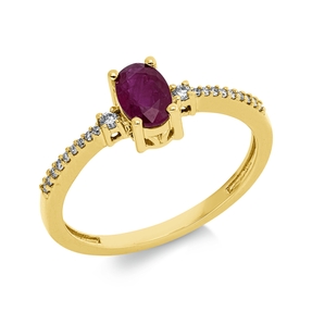 Ring aus 750 Gelbgold Rubin 0,61ct rot 20 Diamanten 0,08ct TW-SI B:6,1mm 4er-Krappe Ring aus 750 Gelbgold Rubin 0,61ct rot 20 Diamanten 0,08ct TW-SI B:6,1mm 4er-Krappe