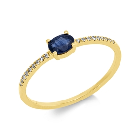 Ring aus 750 Gelbgold Saphir 0,26ct blau 18 Brillanten 0,05ct TW-SI B:3,6mm