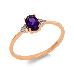 Ring aus 750 Rotgold Amethyst 0,44ct lila 6 Brillanten 0,04ct TW-SI B:5,9mm
