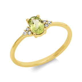 Ring aus 750 Gelbgold Peridot 0,45ct grün 6 Brillanten 0,04ct TW-SI B:6,1mm