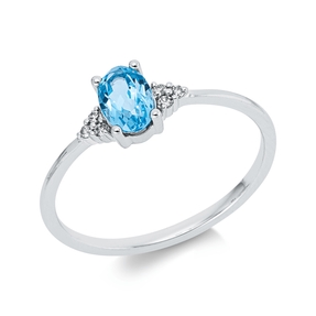 Ring aus 750 Weißgold Topas 0,58ct blau 6 Brillanten 0,04ct TW-SI B:6,1mm