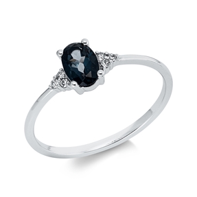 Ring aus 750 Weißgold Topas 0,48ct London Blue 6 Brillanten 0,04ct TW-SI B:6mm