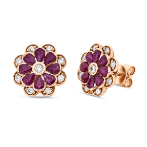 Ohrstecker 750 Rotgold 16 Rubine 2,2ct rot 18 Diamanten 0,48ct TW-SI 14,6x13,7mm