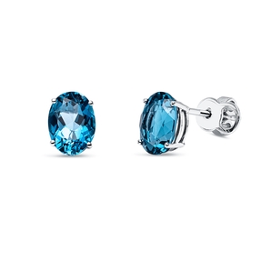 Ohrstecker aus 750 Gold Weißgold 2 Topase 2,4ct London Blue 8x6mm 4er-Krappe