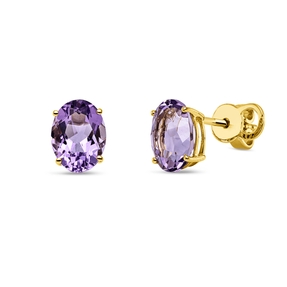 Ohrstecker aus 750 Gold Gelbgold 2 Amethyste 2,4ct pink 7,9x6mm 4er-Krappe