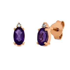 Ohrstecker 750 Rotgold 2 Amethyste 1,02ct lila 2 Brillanten 0,01ct TW-SI 6,7x3,4mm