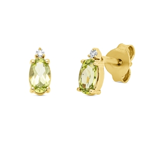 Ohrstecker 750 Gelbgold 2 Peridote 0,98ct grün 2 Brillanten 0,01ct TW-SI 6,8x3,2mm