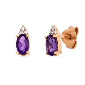 Ohrstecker 750 Rotgold 2 Amethyste 0,5ct lila 6 Brillanten 0,03ct TW-SI 7,5x3,2mm