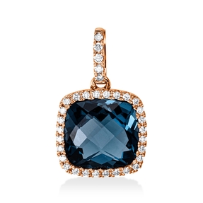 Anhänger 750 Rotgold Topas 4ct London Blue 33 Brillanten 0,16ct TW-SI 17,8x11,1mm