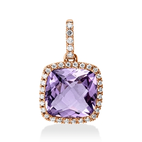 Anhänger aus 750 Rotgold Amethyst 3,3ct pink 33 Brillanten 0,16ct TW-SI 18x11,1mm