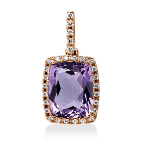 Anhänger aus 750 Rotgold Amethyst 3ct pink 29 Brillanten 0,13ct TW-SI 20,4x10,1mm