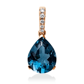 Anhänger 750 Rotgold Topas 3ct London Blue 5 Brillanten 0,06ct TW-SI 18,3x8,1mm