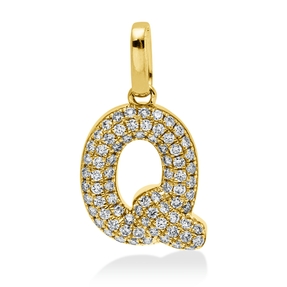 Anhänger Buchstabe Q aus 750 Gelbgold 76 Brillanten 0,13ct W-SI 14x8mm mit Öse