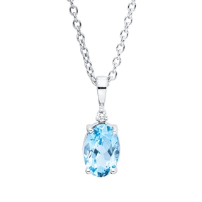 Collier aus 750 Weißgold Topas 0,53ct blau Brillant 0,01ct TW-SI L:45cm