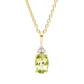 Collier aus 750 Gelbgold Peridot 0,46ct grün 3 Brillanten 0,02ct TW-SI L:45cm