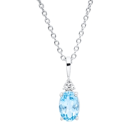 Collier aus 750 Weißgold Topas 0,55ct blau 3 Brillanten 0,02ct TW-SI L:45cm