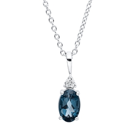 Collier aus 750 Weißgold Topas 0,48ct London Blue 3 Brillanten 0,02ct TW-SI L:45cm