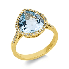 Ring aus 750 Gelbgold Topas 5,3ct skyblue 43 Brillanten 0,17ct TW-SI B:14,1mm
