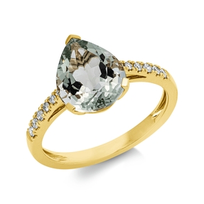 Ring Tropfen 750 Gelbgold Amethyst 2,3ct grün 12 Brillanten 0,14ct TW-SI B:10,7mm Ring Tropfen 750 Gelbgold Amethyst 2,3ct grün 12 Brillanten 0,14ct TW-SI B:10,7mm