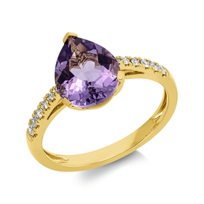 Ring Tropfen 750 Gelbgold Amethyst 2,3ct pink 12 Brillanten 0,14ct TW-SI B:10,7mm