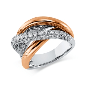 Pavé Ring aus 750 Gold weiß/rot 104 Brillanten 1,62ct TW-SI B:12,2mm 3er-Krappe