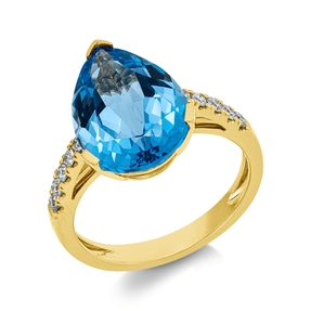 Ring aus 750 Gelbgold Topas 6,7ct blau 10 Brillanten 0,23ct TW-SI B:14,6mm