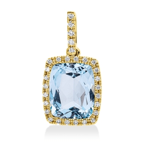 Anhänger 750 Gelbgold Topas 3,9ct skyblue 29 Brillanten 0,13ct TW-SI 20,2x10,3mm