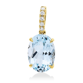 Anhänger aus 750 Gelbgold Topas 8,1ct skyblue 5 Brillanten 0,1ct TW-SI 24x10,2mm