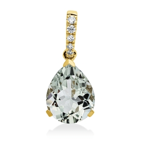 Anhänger Tropfen aus 750 Gelbgold Amethyst 2,3ct grün 5 Brillanten 0,06ct TW-SI