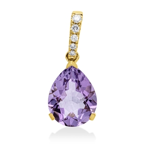 Anhänger Tropfen aus 750 Gelbgold Amethyst 2,3ct lila 5 Brillanten 0,06ct TW-SI