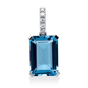 Anhänger aus 750 Weißgold Topas 10ct blau 5 Brillanten 0,1ct TW-SI 23,4x10,4mm