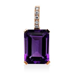 Anhänger aus 750 Rotgold Amethyst 7,6ct lila 5 Brillanten 0,1ct TW-SI 23,5x10,2mm Anhänger aus 750 Rotgold Amethyst 7,6ct lila 5 Brillanten 0,1ct TW-SI 23,5x10,2mm