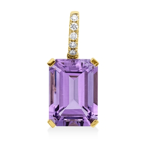 Anhänger aus 750 Gelbgold Amethyst 7,6ct pink 5 Brillanten 0,1ct TW-SI 23,8x10,5mm