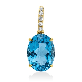 Anhänger aus 750 Gelbgold Topas 8,1ct blau 5 Brillanten 0,1ct TW-SI 23,8x10mm