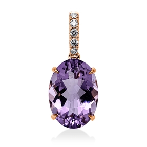 Anhänger aus 750 Rotgold Amethyst 5,7ct pink 5 Brillanten 0,1ct TW-SI 23,5x10mm