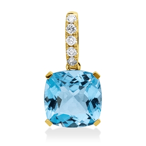 Anhänger aus 750 Gelbgold Topas 6,2ct blau 5 Brillanten 0,1ct TW-SI 19,3x10mm