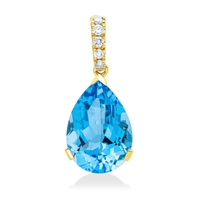 Anhänger aus 750 Gelbgold Topas 6,7ct blau 5 Brillanten 0,11ct TW-SI 23,6x10,5mm
