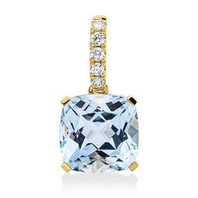 Anhänger aus 750 Gelbgold Topas 6,2ct skyblue 5 Brillanten 0,1ct TW 20x10mm