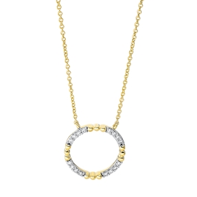 Collier Kreis 750 Gelbgold 16 Brillanten 0,14ct TW-SI L:45,7cm Fassung rhodiniert