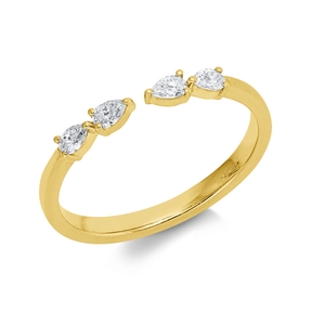 Ring aus 750 Gelbgold 4 Diamanten Tropfen-Schliff 0,22ct TW-SI B:2,3mm 3er-Krappe Ring aus 750 Gelbgold 4 Diamanten Tropfen-Schliff 0,22ct TW-SI B:2,3mm 3er-Krappe