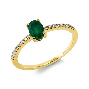 Ring aus 750 Gelbgold Smaragd 0,44ct grün 18 Brillanten 0,11ct TW-SI B:5,8mm